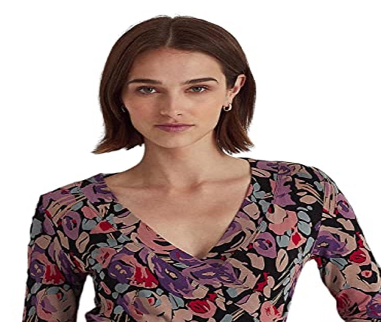Blusa de malha com sobrepeliz floral Ralph Lauren feminina, preta, tamanho pequeno