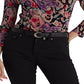 Blusa de malha com sobrepeliz floral Ralph Lauren feminina, preta, tamanho pequeno