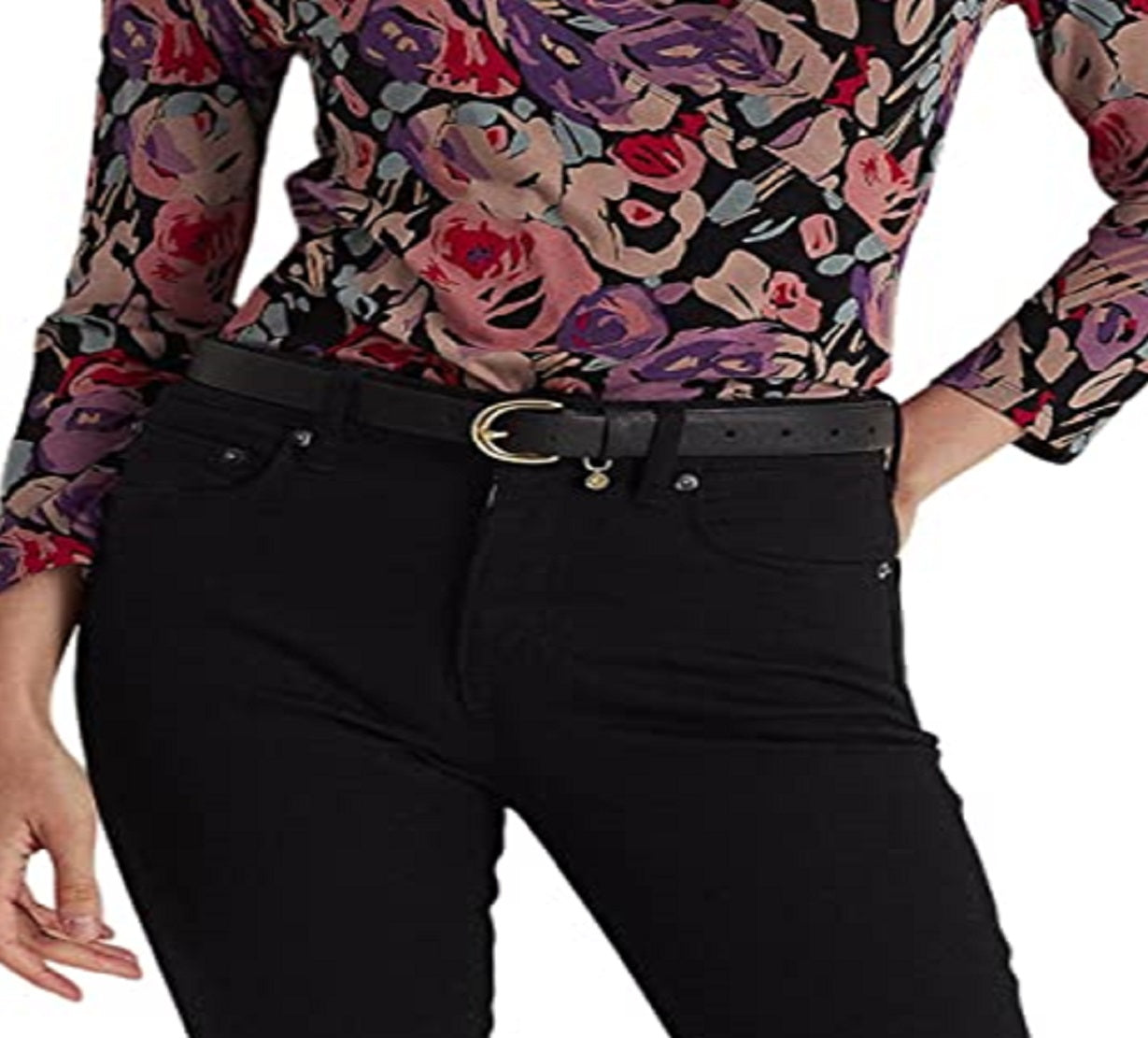 Blusa de malha com sobrepeliz floral Ralph Lauren feminina, preta, tamanho pequeno
