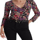 Blusa de malha com sobrepeliz floral feminina Ralph Lauren, preta, tamanho extragrande