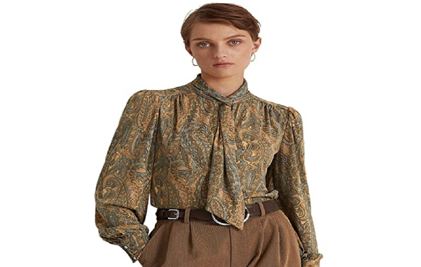 Blusa de malha com decote em V e estampa paisley Ralph Lauren feminina, verde, tamanho X-G