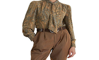 Blusa de malha com decote em V e estampa paisley Ralph Lauren feminina, verde, tamanho X-G