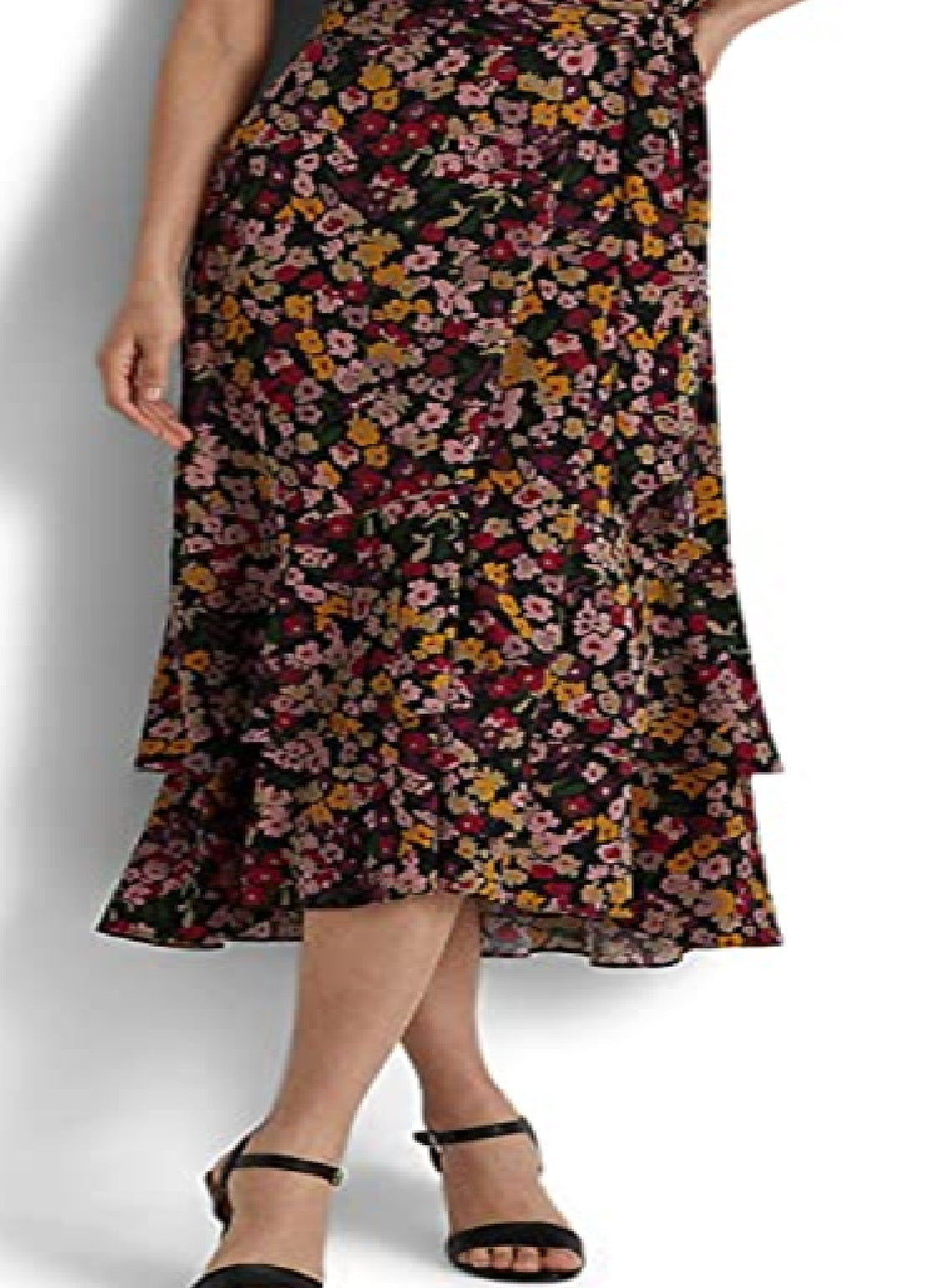 Vestido envelope floral Ralph Lauren feminino, preto, tamanho extragrande