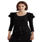 Blusa Ralph Lauren Feminina de Algodão Elástico com Acabamento em Babados, Preta, Tamanho X-G