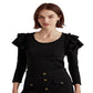 Blusa Ralph Lauren Feminina de Algodão Elástico com Acabamento em Babados, Preta, Tamanho X-G