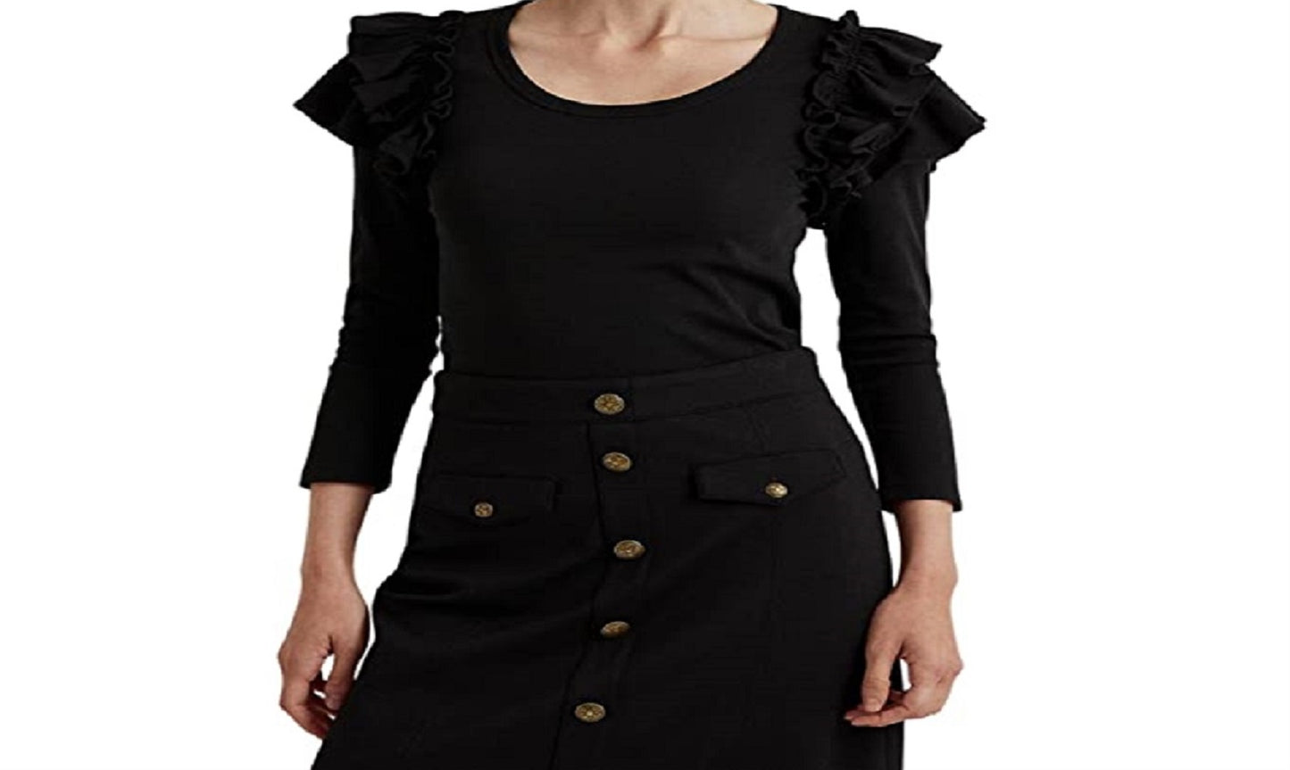 Blusa Ralph Lauren Feminina de Algodão Elástico com Acabamento em Babados, Preta, Tamanho X-G