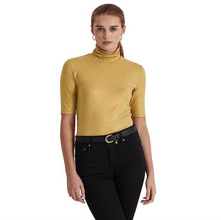 Ralph Lauren Feminino Metálico Stretch Jersey Gola Alta Amarelo Tamanho Grande