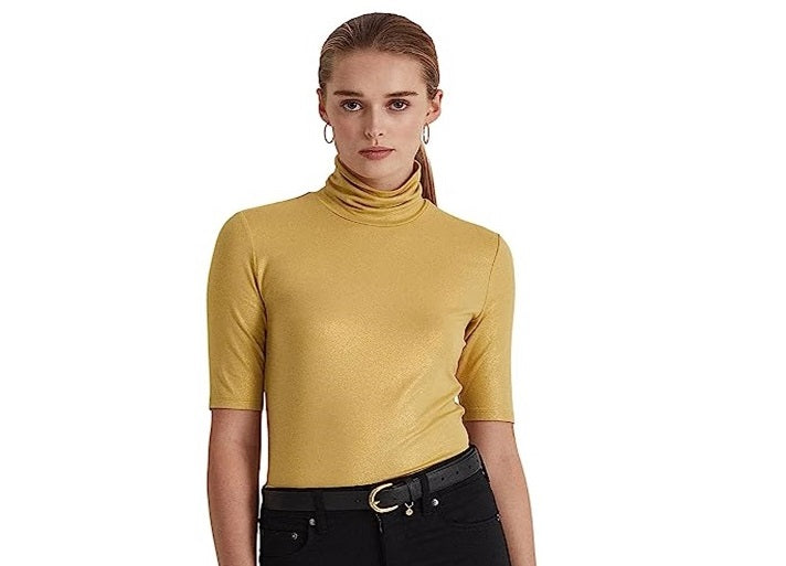 Ralph Lauren Feminino Metálico Stretch Jersey Gola Alta Amarelo Tamanho Grande
