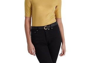 Ralph Lauren Feminino Metálico Stretch Jersey Gola Alta Amarelo Tamanho Grande