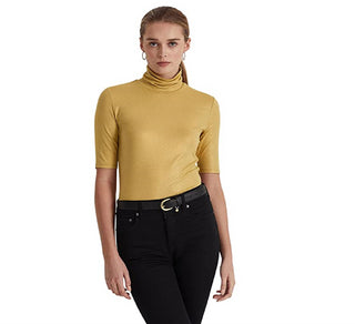 Ralph Lauren Feminino Metallic Stretch Jersey Gola Alta Amarelo Tamanho P