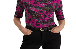 Camiseta Ralph Lauren Feminina Paisley Stretch Algodão Rosa Tamanho Grande