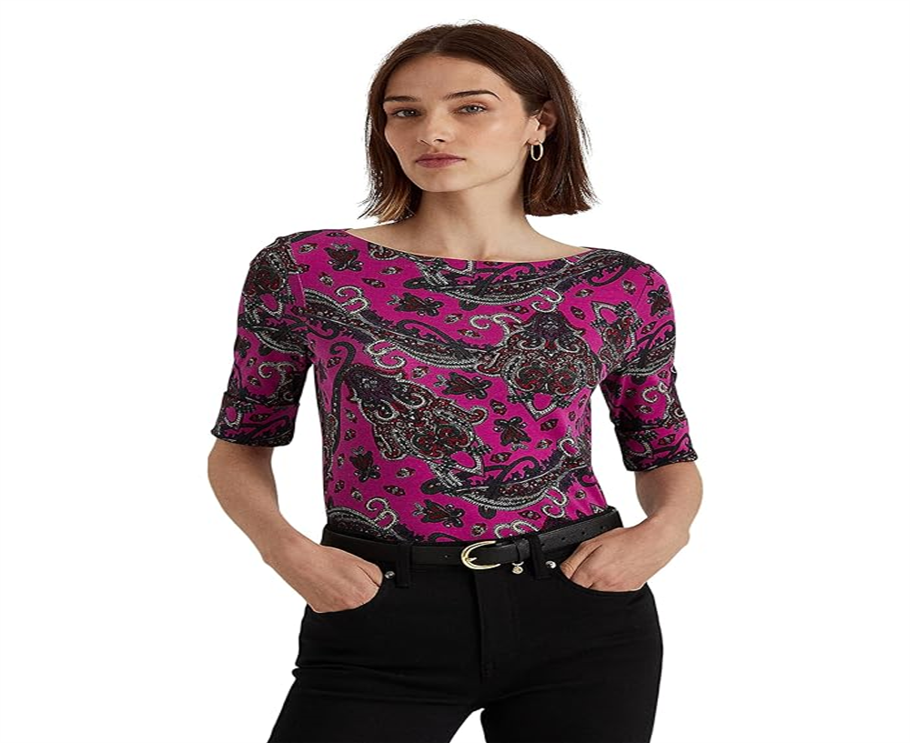 Camiseta Ralph Lauren Feminina Paisley Stretch Cotton Rosa Tamanho X-G