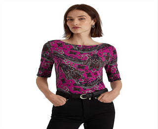 Camiseta Ralph Lauren Feminina Paisley Stretch Cotton Rosa Tamanho X-G