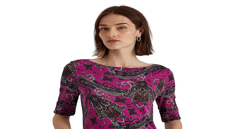 Camiseta Ralph Lauren Feminina Paisley Stretch Cotton Rosa Tamanho X-G