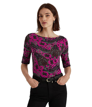 Camiseta Ralph Lauren Feminina Paisley Stretch Algodão Rosa Tamanho XS