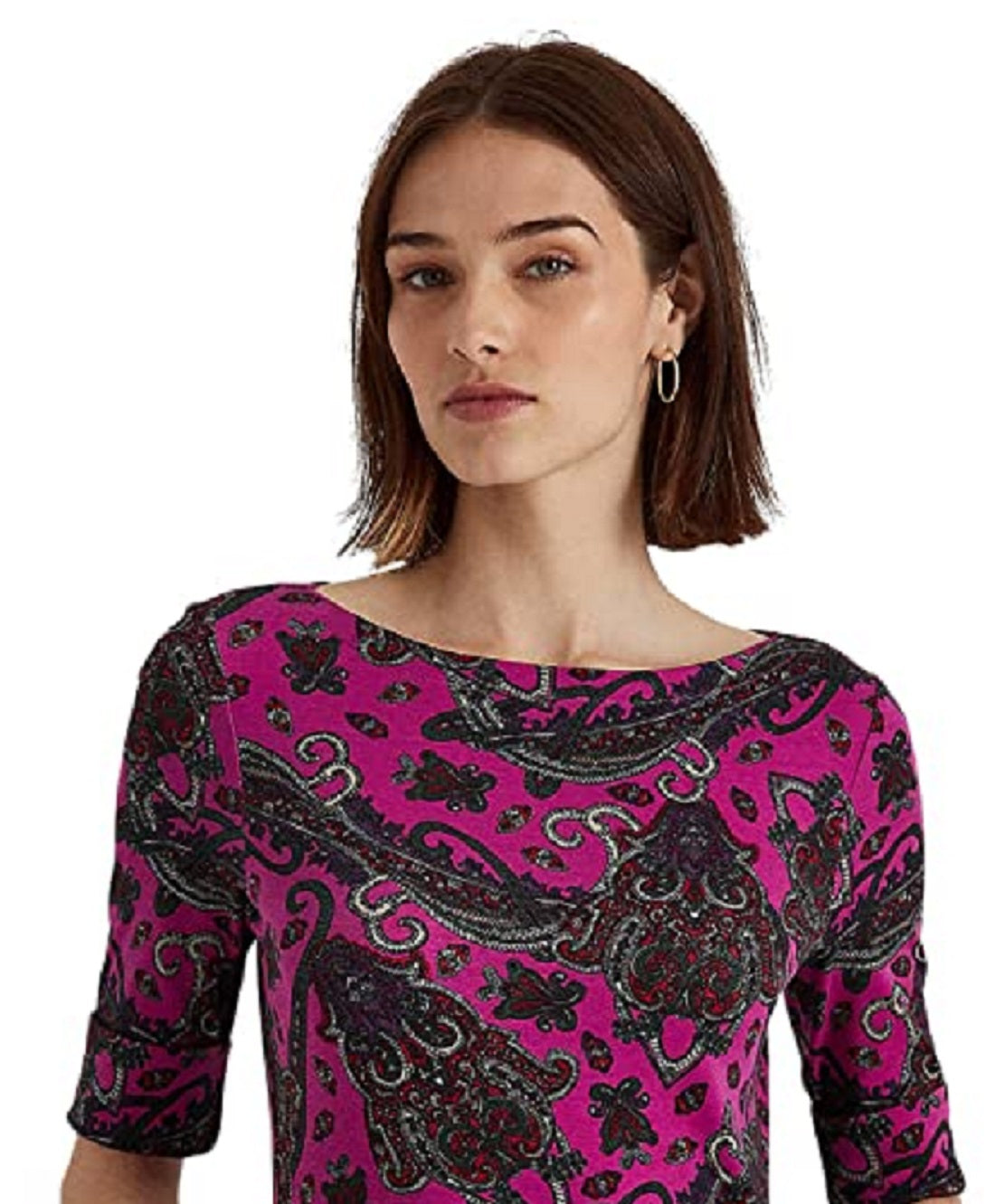 Camiseta Ralph Lauren Feminina Paisley Stretch Algodão Rosa Tamanho XS