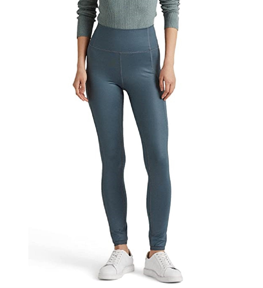 Calça legging feminina Ralph Lauren com revestimento em jersey, azul, tamanho grande