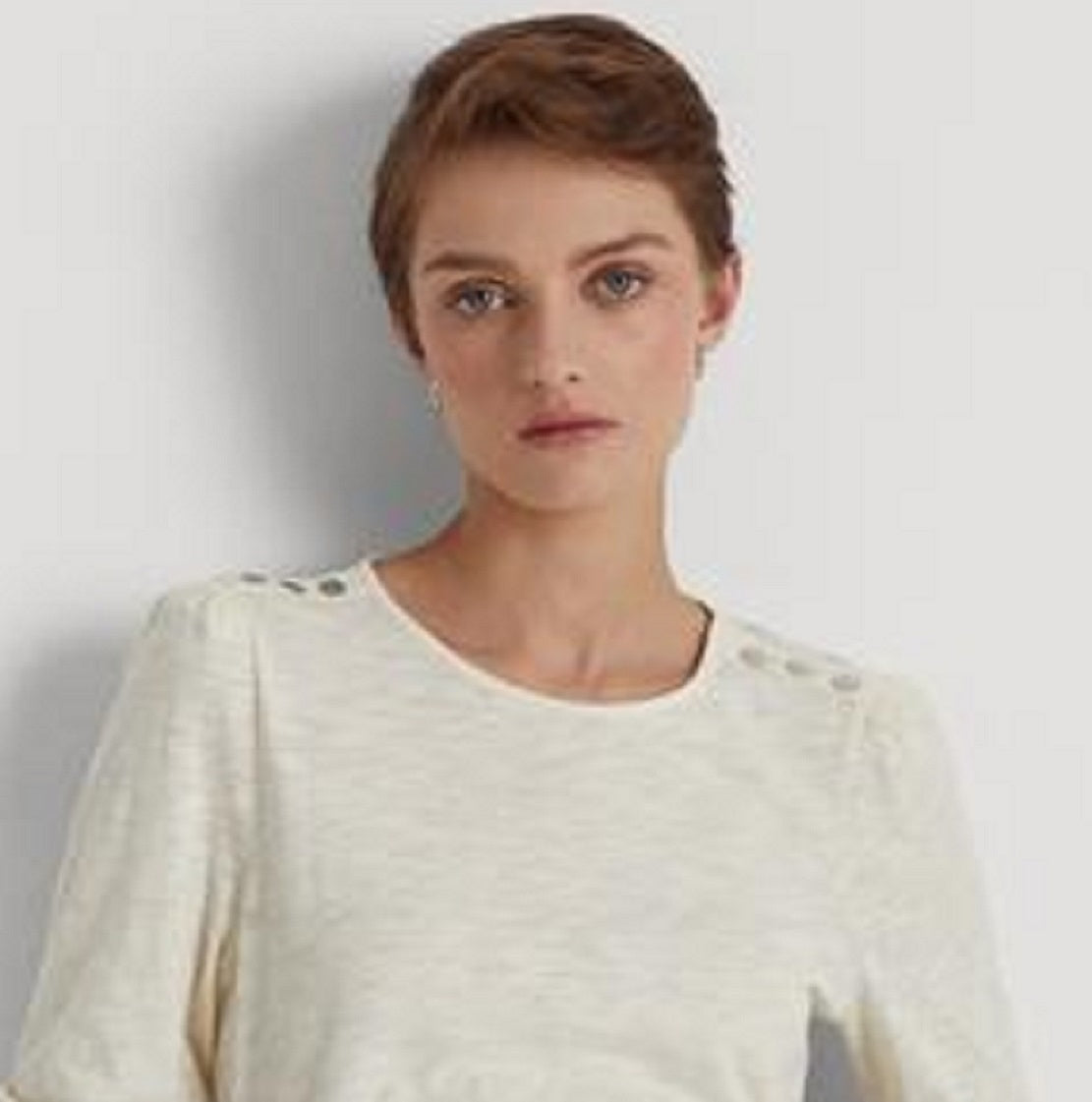 Ralph Lauren Camiseta Feminina Manga Bufante Slub Jersey Branca Tamanho P