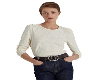 Ralph Lauren Camiseta Feminina Manga Bufante Slub Jersey Branca Tamanho X-G