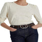 Ralph Lauren Camiseta Feminina Manga Bufante Slub Jersey Branca Tamanho X-G