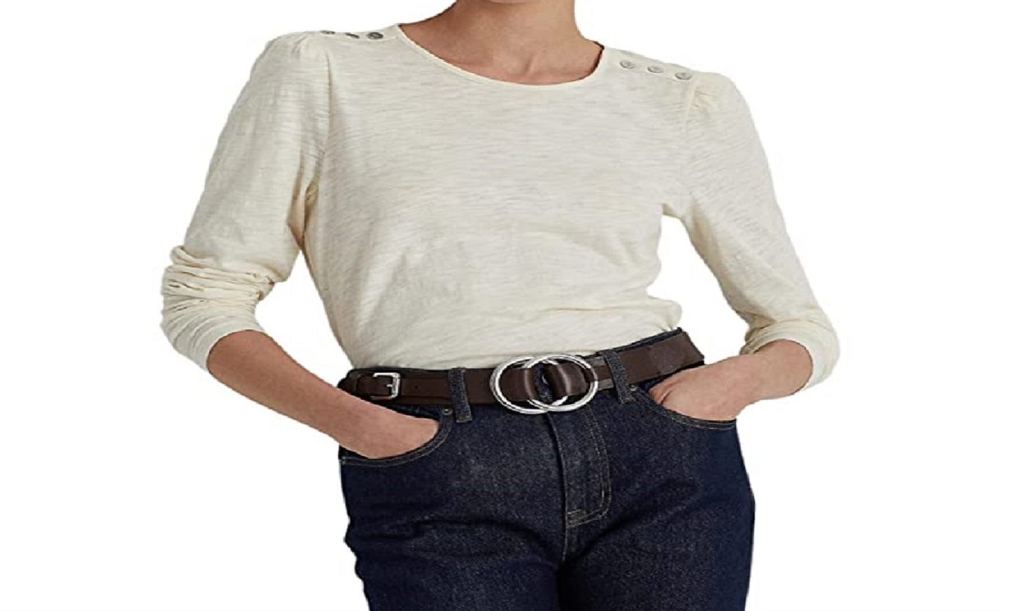 Ralph Lauren Camiseta Feminina Manga Bufante Slub Jersey Branca Tamanho X-G