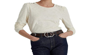 Ralph Lauren Camiseta Feminina Manga Bufante Slub Jersey Branca Tamanho X-G