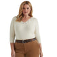 Blusa Ralph Lauren Feminina de Algodão Elástico com Acabamento em Renda, Bege, Tamanho 3X