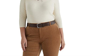 Blusa Ralph Lauren Feminina de Algodão Elástico com Acabamento em Renda, Bege, Tamanho 3X