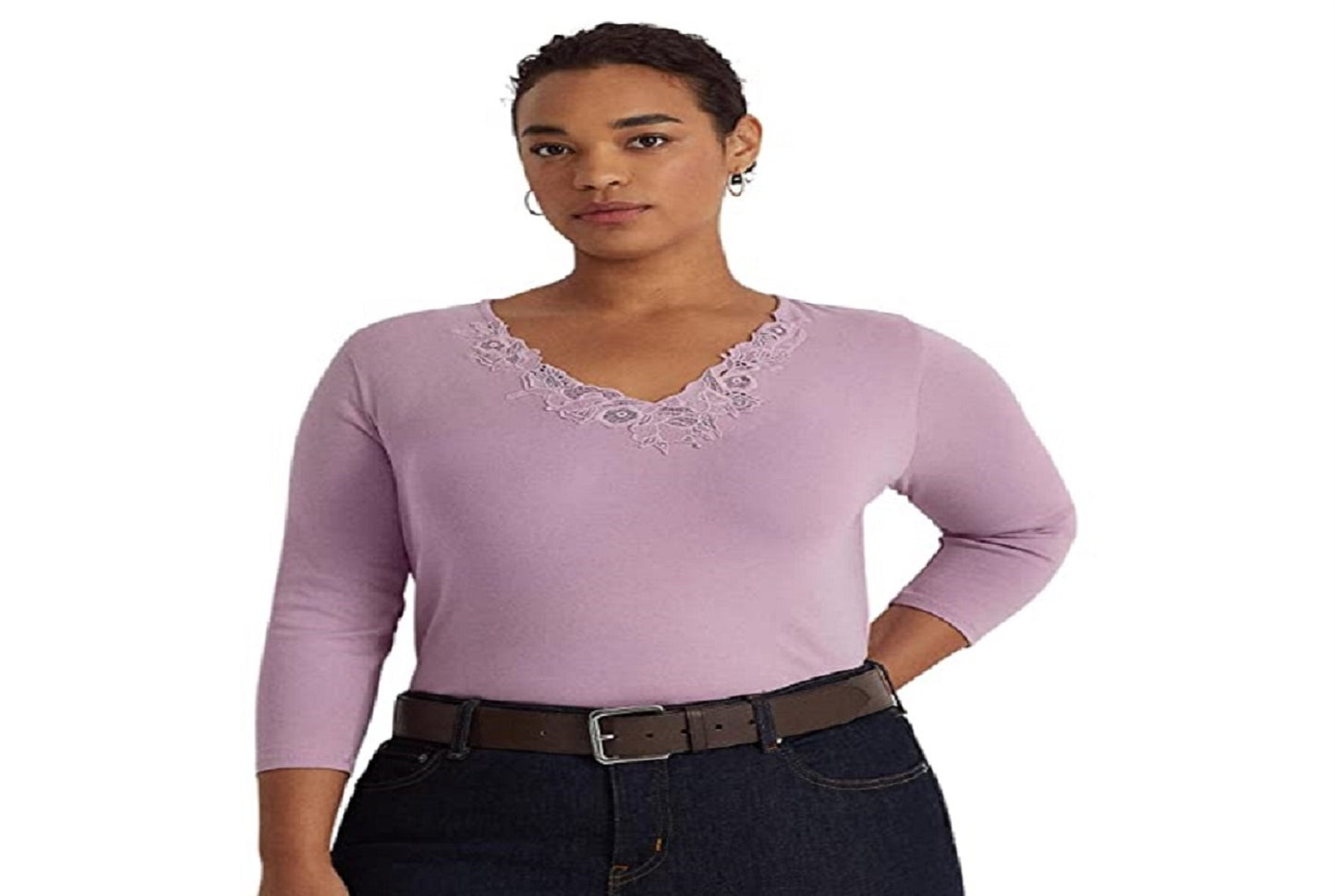 Blusa Ralph Lauren Feminina de Algodão Elástico com Acabamento em Renda Roxa Tamanho 2X