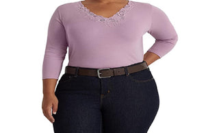 Blusa Ralph Lauren Feminina de Algodão Elástico com Acabamento em Renda Roxa Tamanho 2X