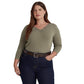Blusa Ralph Lauren Feminina de Algodão Elástico com Acabamento em Renda, Verde, Tamanho 2X