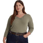 Blusa Ralph Lauren Feminina de Algodão Elástico com Acabamento em Renda, Verde, Tamanho 2X