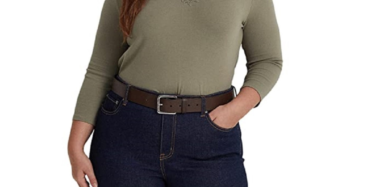 Blusa Ralph Lauren Feminina de Algodão Elástico com Acabamento em Renda, Verde, Tamanho 2X