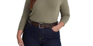 Blusa Ralph Lauren Feminina de Algodão Elástico com Acabamento em Renda, Verde, Tamanho 2X