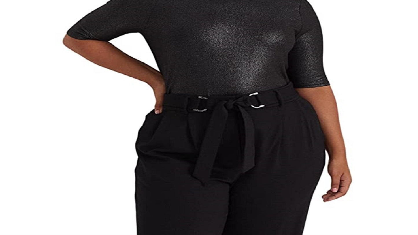 Ralph Lauren Feminino Metallic Stretch Jersey Gola Alta Preto Tamanho 1X