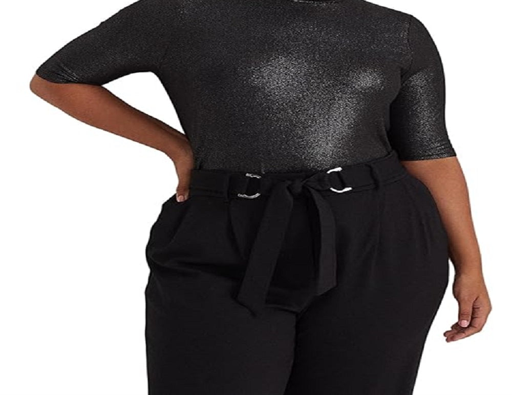 Ralph Lauren Feminino Metallic Stretch Jersey Gola Alta Preto Tamanho 2X