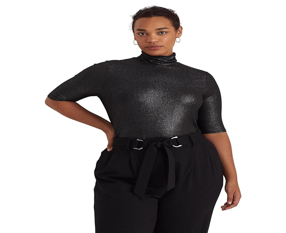 Ralph Lauren Feminino Metallic Stretch Jersey Gola Alta Preto Tamanho 2X