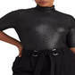 Ralph Lauren Feminino Metallic Stretch Jersey Gola Alta Preto Tamanho 2X
