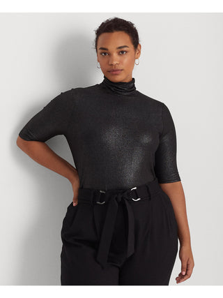 Camiseta Ralph Lauren Feminina Manga Cotovelo Metálica Gola Alta Preta Tamanho 3X