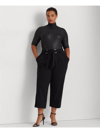 Camiseta Ralph Lauren Feminina Manga Cotovelo Metálica Gola Alta Preta Tamanho 3X