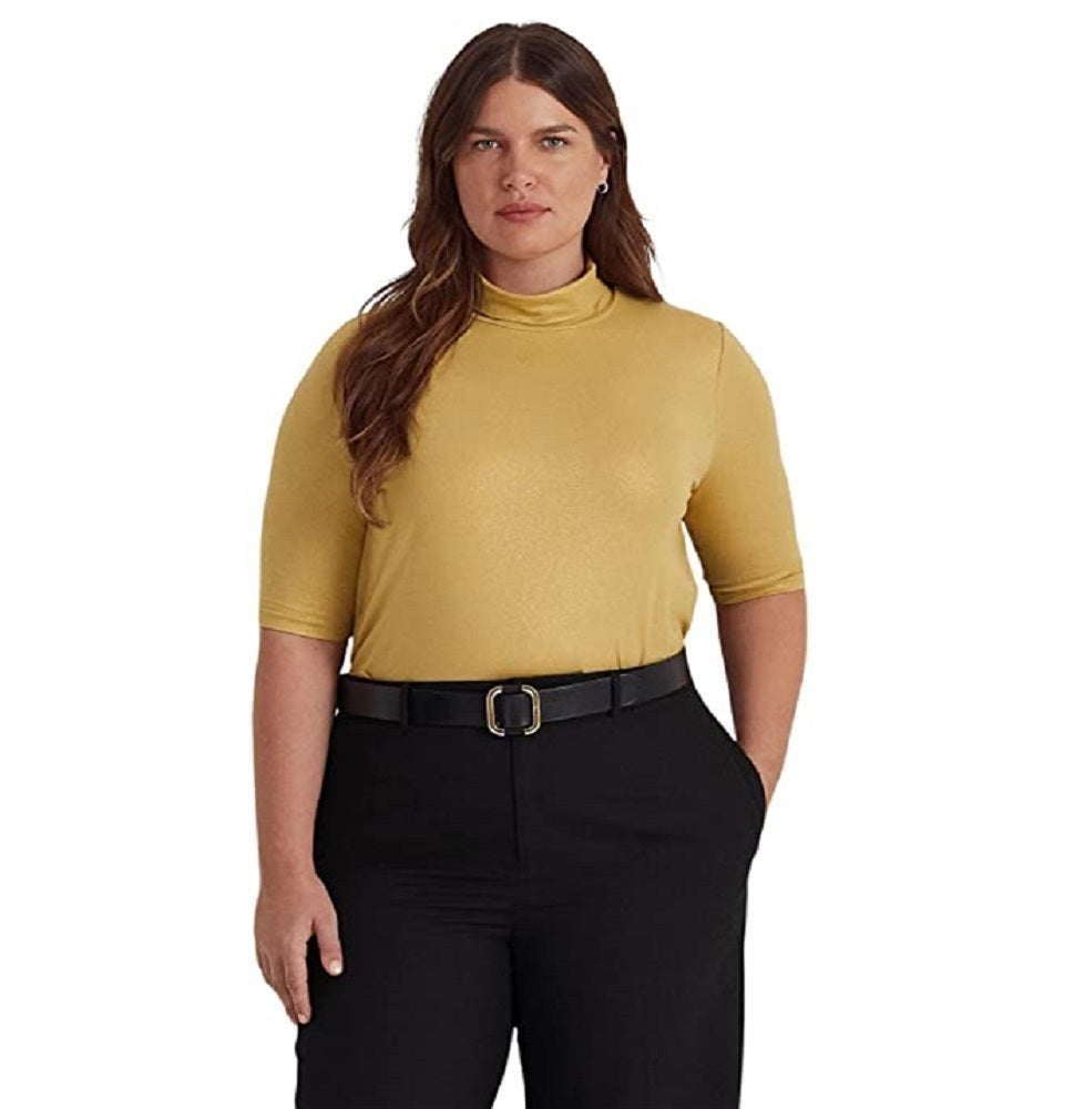 Ralph Lauren Feminino Metallic Stretch Jersey Gola Alta Amarelo Tamanho 1X