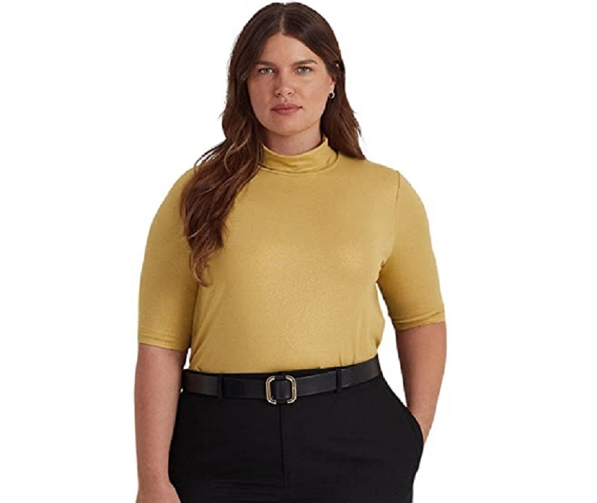 Ralph Lauren Feminino Metallic Stretch Jersey Gola Alta Amarelo Tamanho 1X