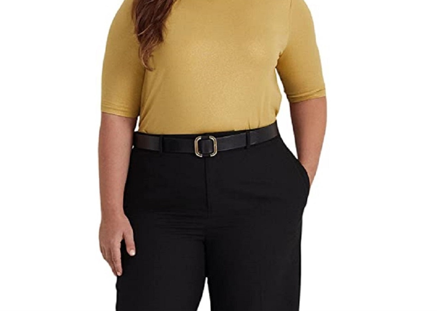 Ralph Lauren Feminino Metallic Stretch Jersey Gola Alta Amarelo Tamanho 1X