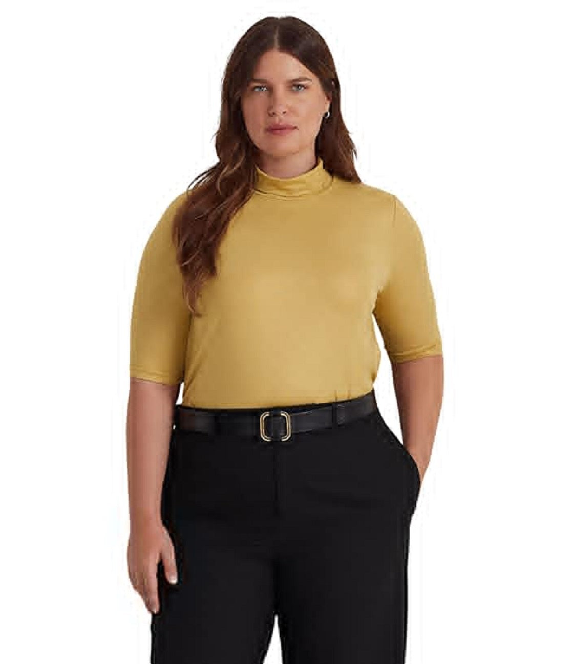 Ralph Lauren Feminino Metallic Stretch Jersey Gola Alta Amarelo Tamanho 2X