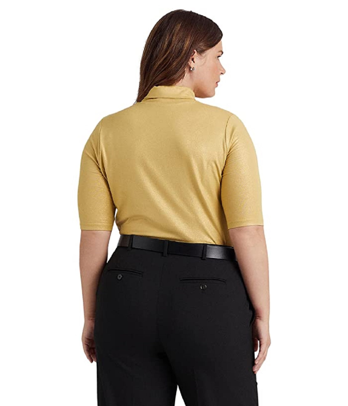 Ralph Lauren Feminino Metallic Stretch Jersey Gola Alta Amarelo Tamanho 2X