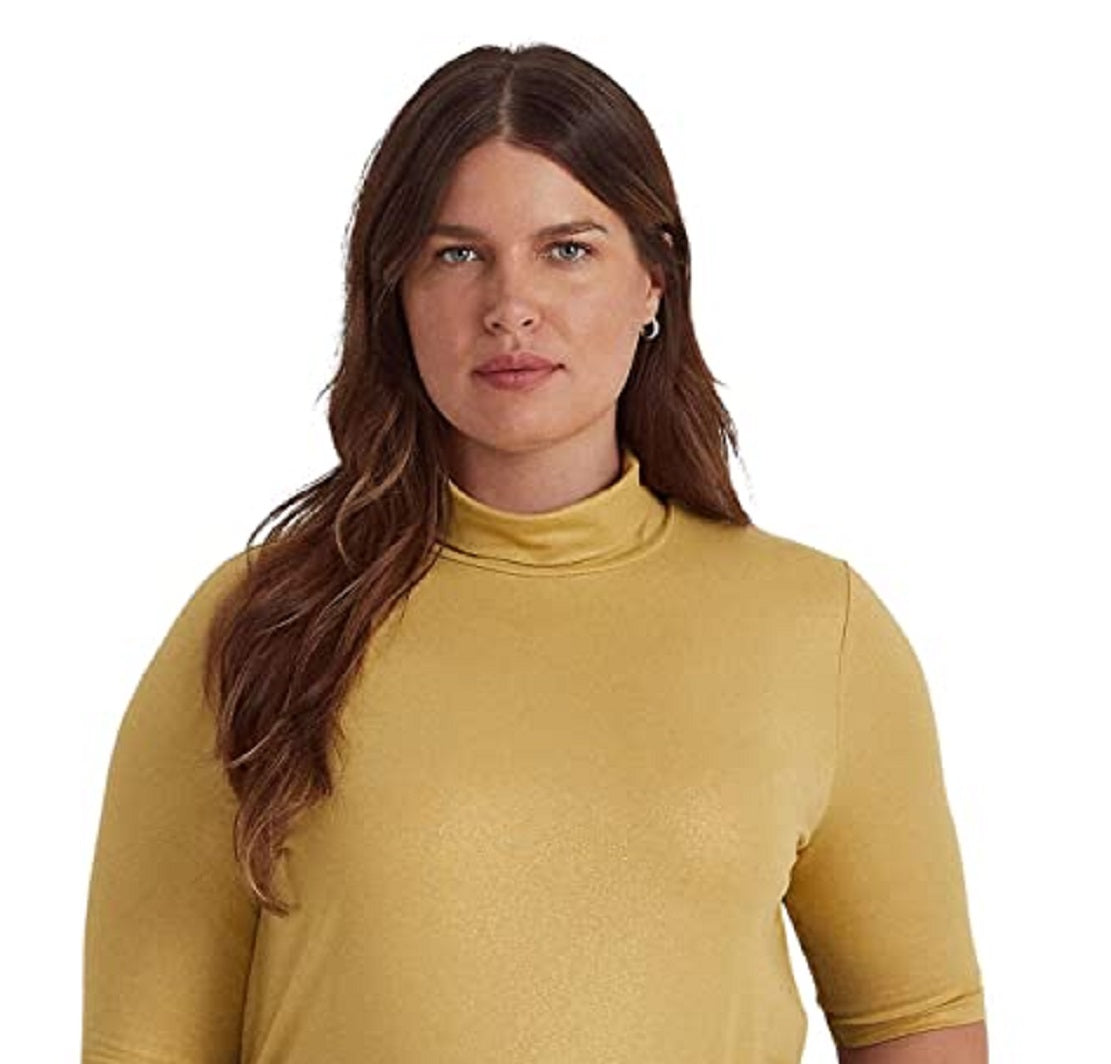 Ralph Lauren Feminino Metallic Stretch Jersey Gola Alta Amarelo Tamanho 2X