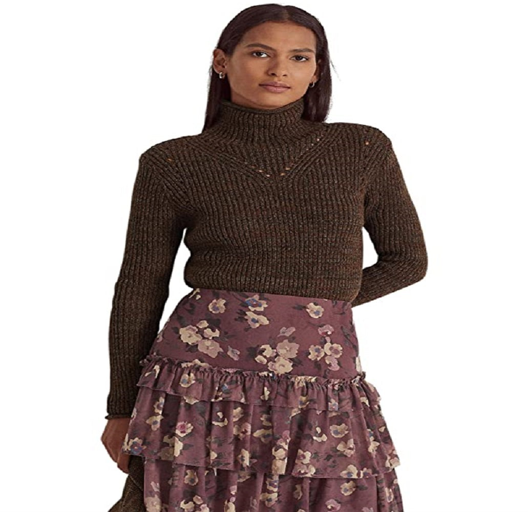 Suéter Ralph Lauren Feminino de Malha Rib com Gola Alta, Tamanhos Variados Grande