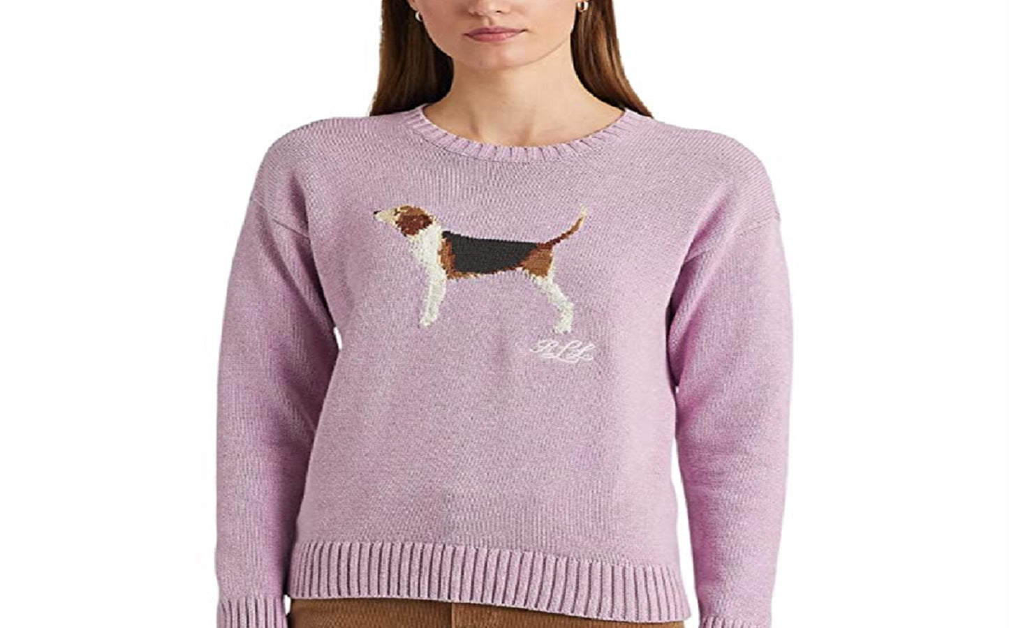 Suéter de malha de algodão Intarsia feminino Ralph Lauren, roxo