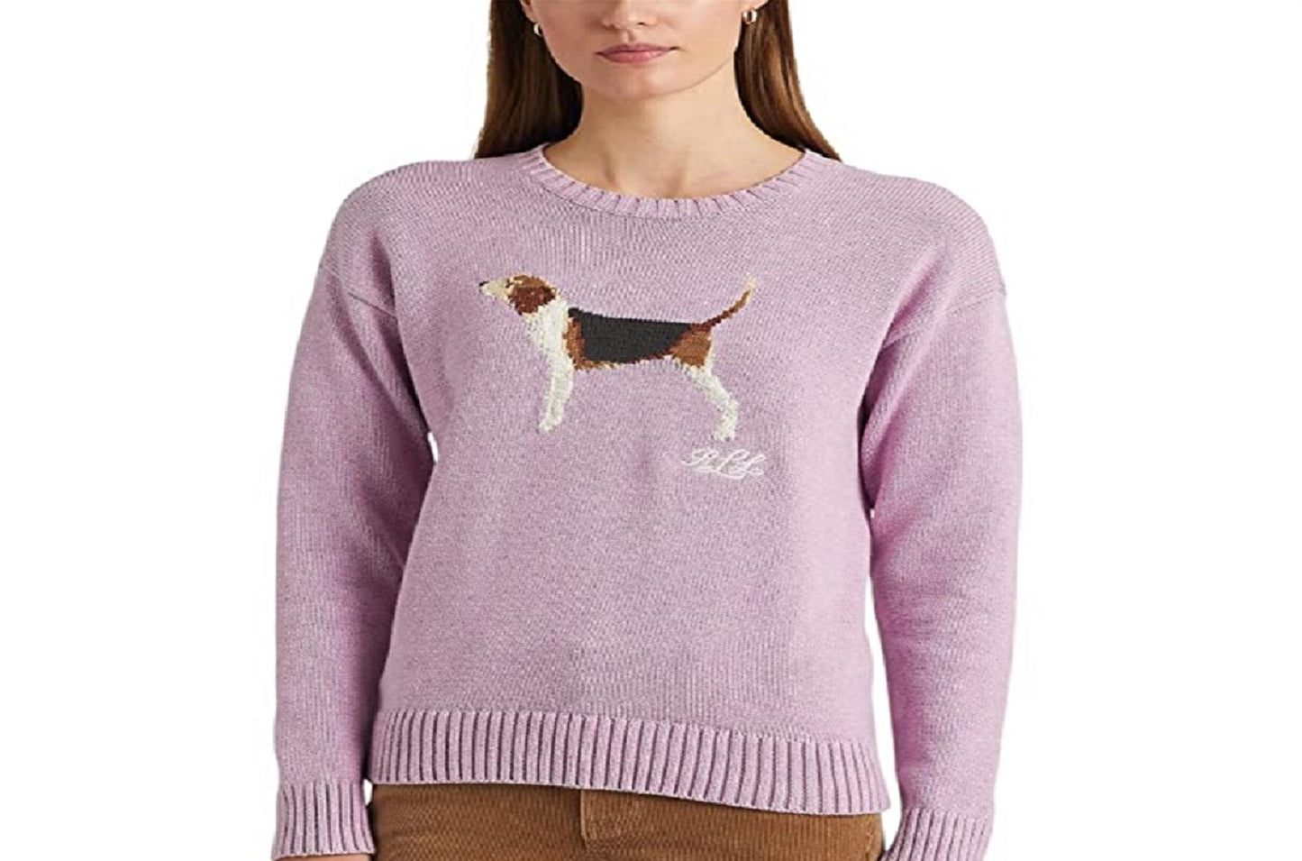 Suéter de malha de algodão Intarsia feminino Ralph Lauren, roxo