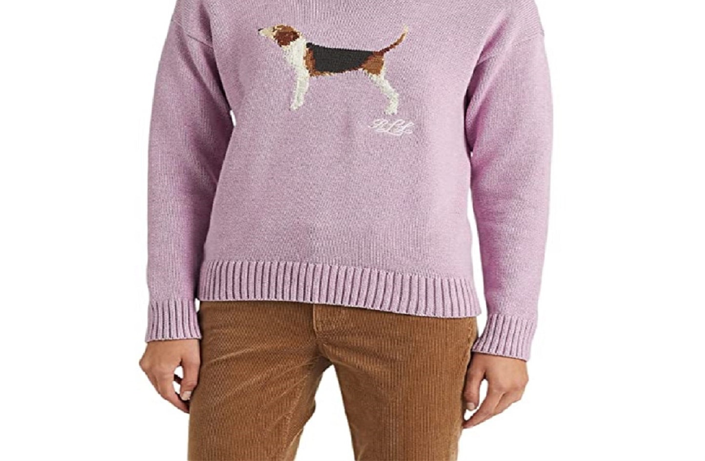 Suéter de malha de algodão Intarsia feminino Ralph Lauren, roxo
